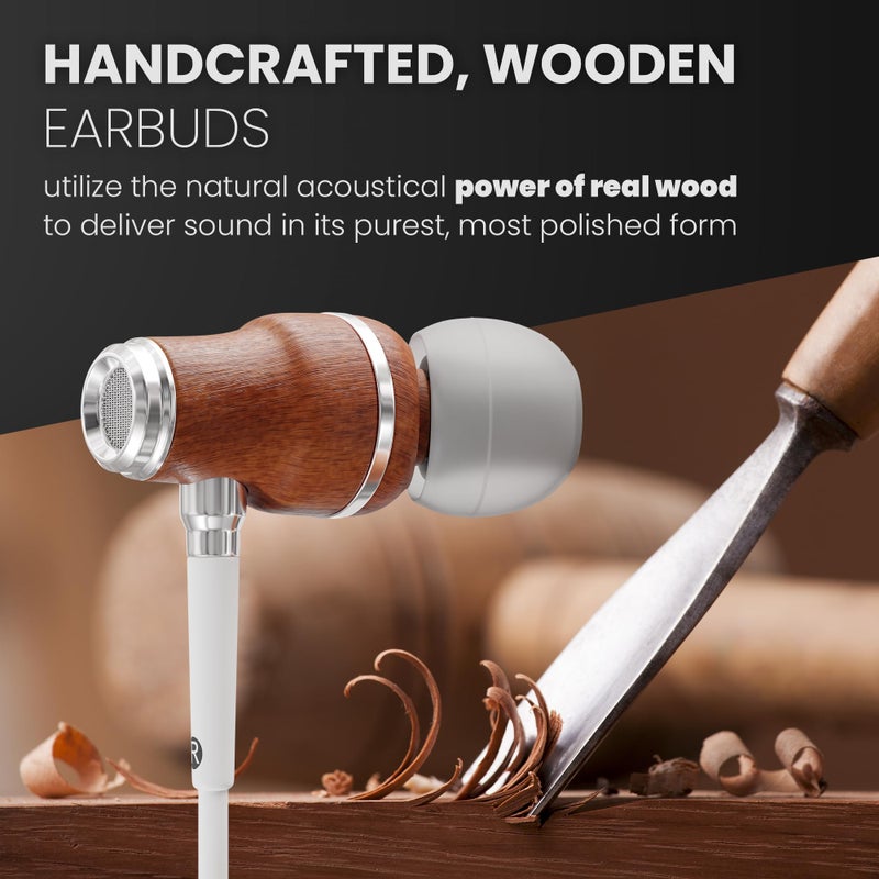 Symphonized iPhone Earphones Wired Deep Bass Sound, 3D Sound, Microphone Volume Control, 90% Noise Cancelling, Bubinga Wooden with Lightning (Apple MFI Certified), iPhone SE to 14 Earbuds (White) - Image 2